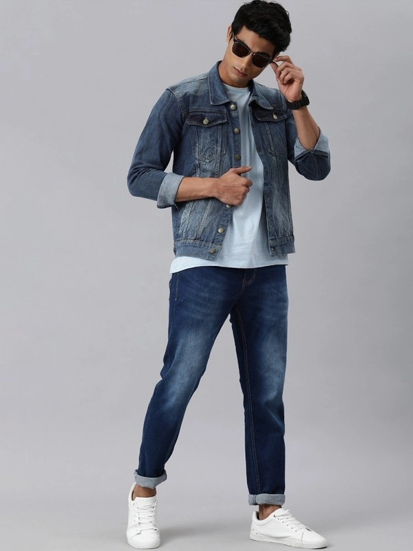 VOXATI Full Sleeve Solid Men Denim Jacket - 4XL, Blue