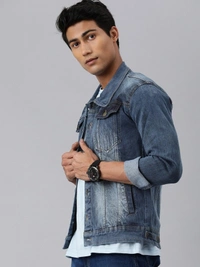 VOXATI Full Sleeve Solid Men Denim Jacket - 4XL, Blue