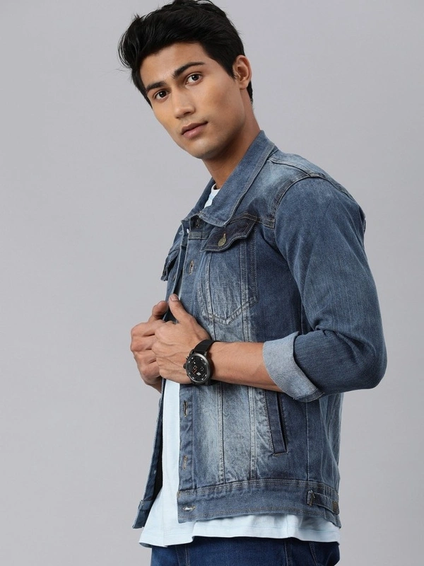 VOXATI Full Sleeve Solid Men Denim Jacket - 4XL, Blue