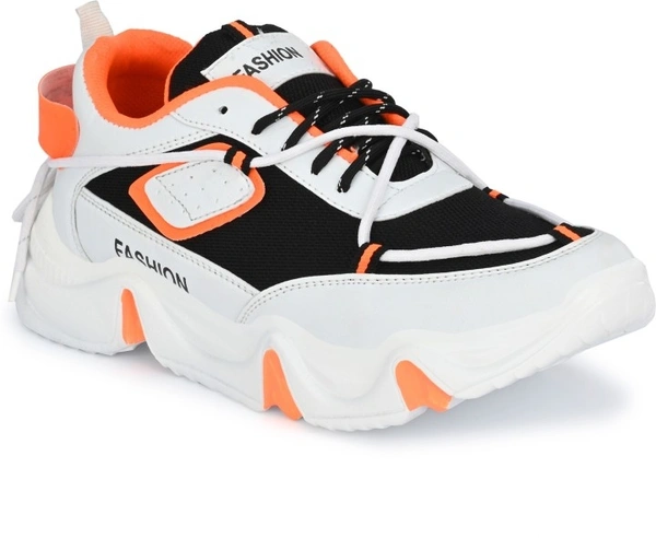 RODDICK SHOES Fashion Outdoor Canvas Casual Light Weight Lace-up Evening Walk Running Shoes For Men Sneakers For Men - 9, White & Orange