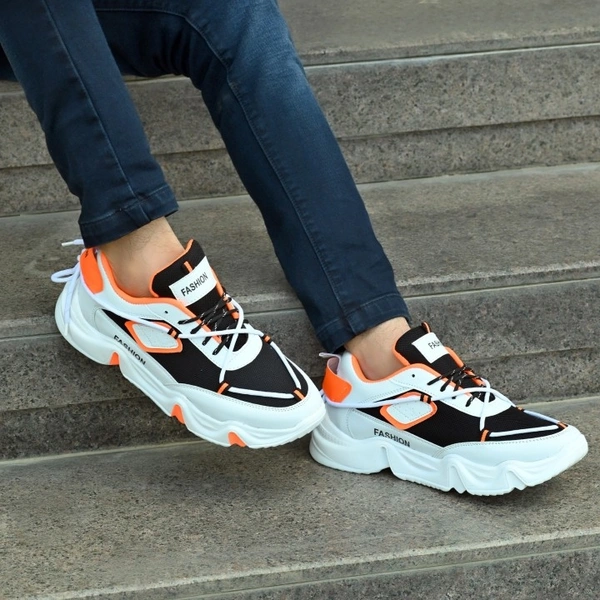RODDICK SHOES Fashion Outdoor Canvas Casual Light Weight Lace-up Evening Walk Running Shoes For Men Sneakers For Men - 9, White & Orange