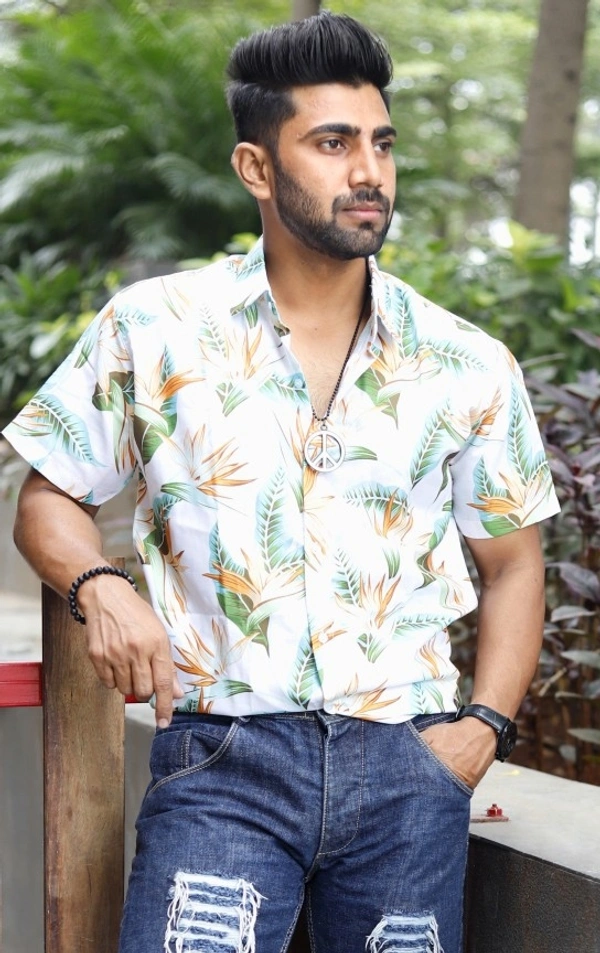 Men Printed Casual White Shirt - L, White, FREE Delivery