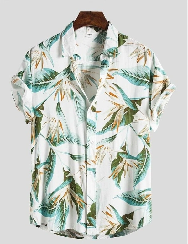 Men Printed Casual White Shirt - L, White, FREE Delivery