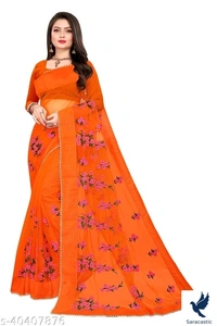 Laxmipati Net Saree - Orange, Free size