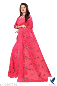 Laxmipati Net Saree - Orange, Free size