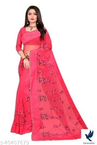Laxmipati Net Saree - Orange, Free size