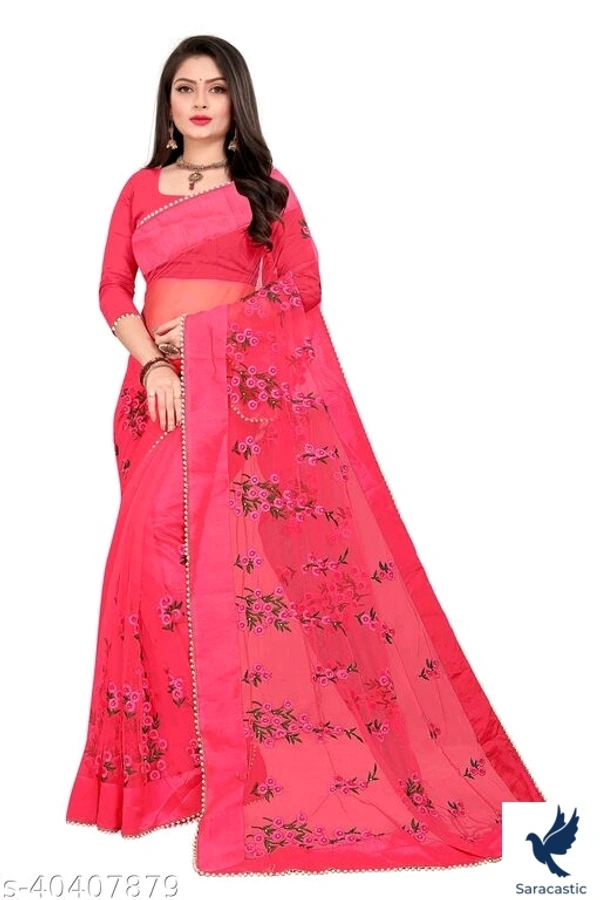 Laxmipati Net Saree - Orange, Free size