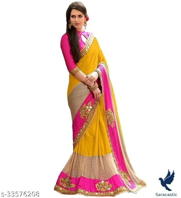 Silk Embrodery And Handwork Saree (Mustard) - Free size