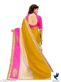 Silk Embrodery And Handwork Saree (Mustard) - Free size