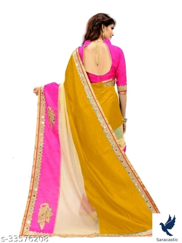 Silk Embrodery And Handwork Saree (Mustard) - Free size