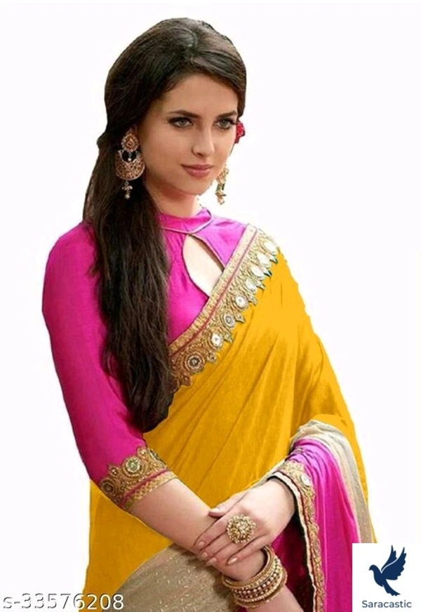 Silk Embrodery And Handwork Saree (Mustard) - Free size