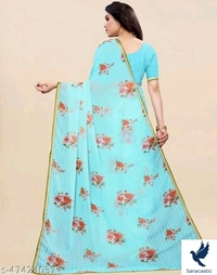 Chiffon Aqua Saree  - Sky blue, Free size