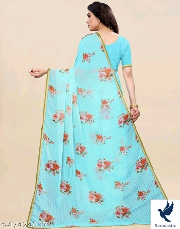 Chiffon Aqua Saree  - Sky blue, Free size
