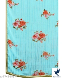 Chiffon Aqua Saree  - Sky blue, Free size