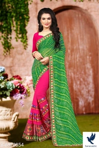 Designer Embroidery Georgette Work Saree - Green