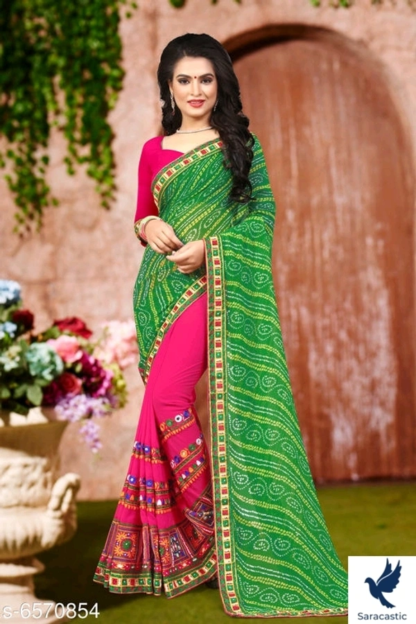 Designer Embroidery Georgette Work Saree - Green