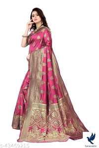 Attractive Banarashi Silk Saree (Trusted) - Pink, Fre size
