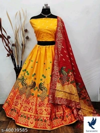 Banarasi Silk Lenhga For Women - Blue, semi stitched