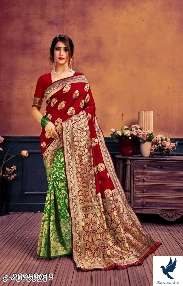 Attractive Soft Silk Saree - Red Green, Free size