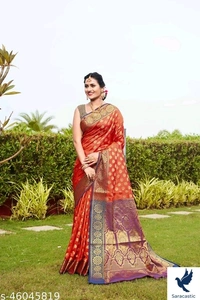 Kanzivaram Silk Saree Work Saree - Red, Free size