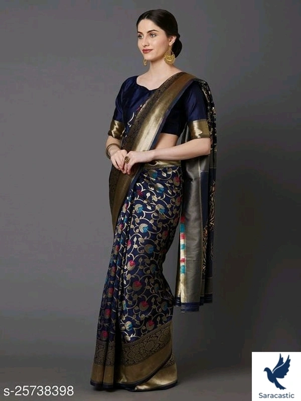 Beautiful Sik Blend Banarasi Saree - Heavy Blue, Free size