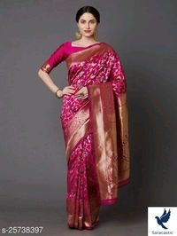 Beautiful Sik Blend Banarasi Saree - Heavy Blue, Free size