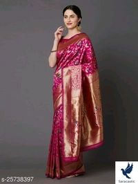 Beautiful Sik Blend Banarasi Saree - Heavy Blue, Free size