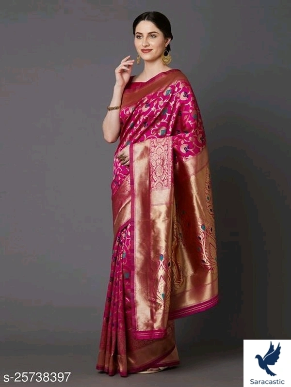 Beautiful Sik Blend Banarasi Saree - Heavy Blue, Free size