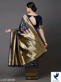 Beautiful Sik Blend Banarasi Saree - Heavy Blue, Free size