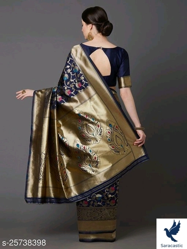 Beautiful Sik Blend Banarasi Saree - Heavy Blue, Free size