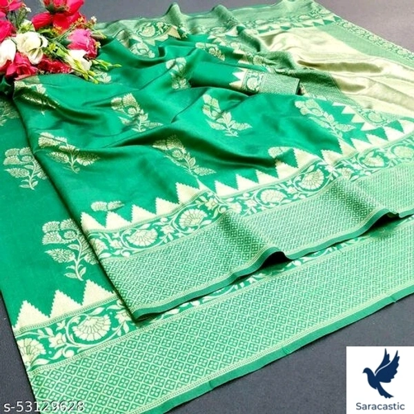 Beautiful Silk Saree For Women - Green, Free Size 