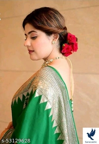 Beautiful Silk Saree For Women - Green, Free Size 