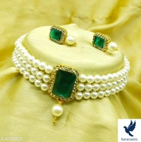 S.k Creation Beautiful Jewellery Set - Green, Free size