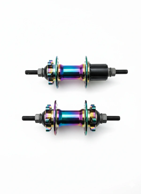 Rainbow MTB cassette sound hub custom build for loud noise Inbuild 10' axle company fitted.