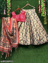 Abhisarika Lehenga Semi stitched - Multicolored, Lehenga Waist Size: 42 in, Lehenga Length Size: 42 in, Duppatta Length Size: 2.2 in) 