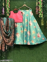 Abhisarika Lehenga Semi stitched - Multicolored, Lehenga Waist Size: 42 in, Lehenga Length Size: 42 in, Duppatta Length Size: 2.2 in) 