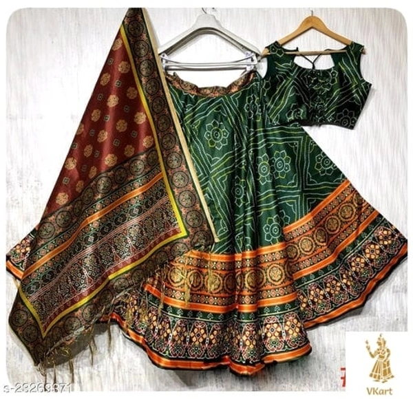 Jivika Women's lehenga Set - 44 in, Green-Orange