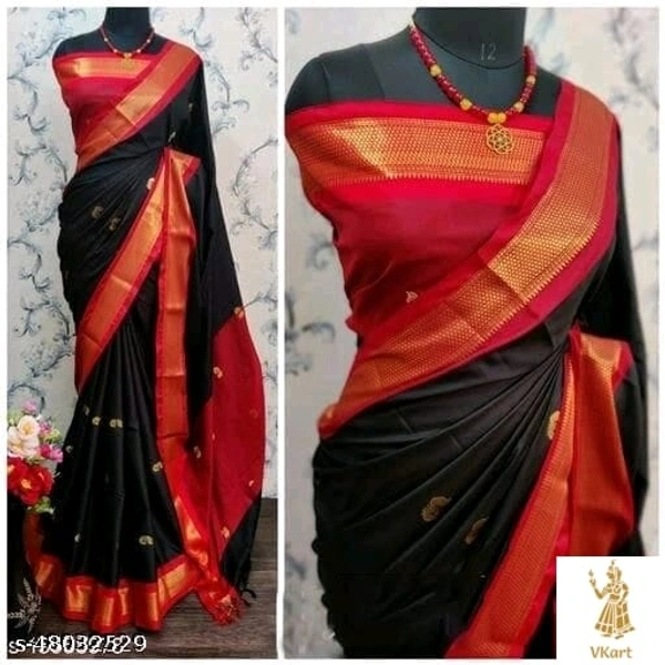 Charvi Paithani Traditional Silk Sarees - Free Size (Saree Length Size: 6.1 m, Blouse Length Size: 0.8 m) , Red-Black