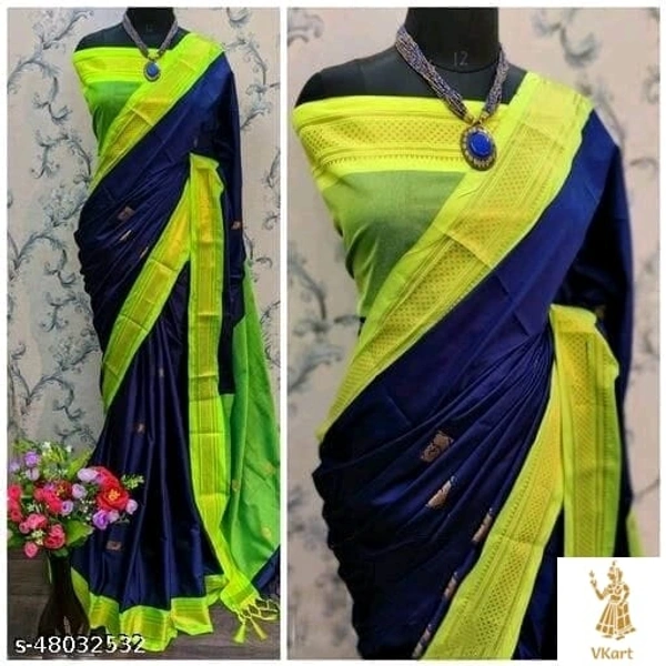 Charvi Paithani Traditional Silk Sarees - Free Size (Saree Length Size: 6.1 m, Blouse Length Size: 0.8 m) , Neon-Blue