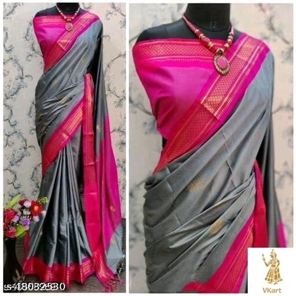 Charvi Paithani Traditional Silk Sarees - Free Size (Saree Length Size: 6.1 m, Blouse Length Size: 0.8 m) , Pink-Grey