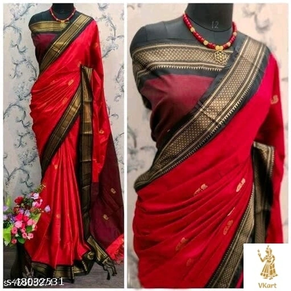 Charvi Paithani Traditional Silk Sarees - Red, Free Size (Saree Length Size: 6.1 m, Blouse Length Size: 0.8 m) 