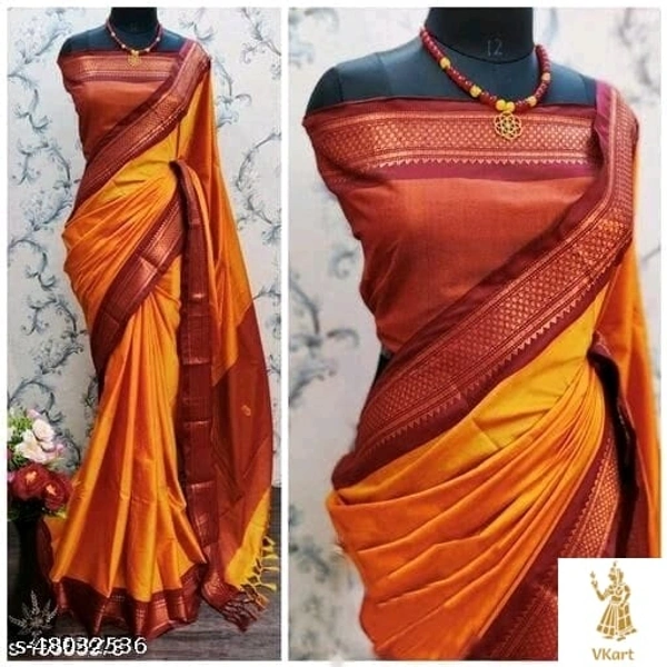 Charvi Paithani Traditional Silk Sarees - Free Size (Saree Length Size: 6.1 m, Blouse Length Size: 0.8 m) , Orange