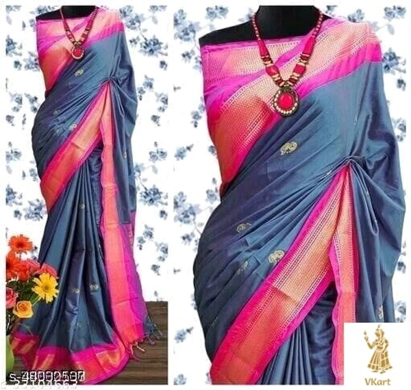 Charvi Paithani Traditional Silk Sarees - Free Size (Saree Length Size: 6.1 m, Blouse Length Size: 0.8 m) , Pink-Dark Grey