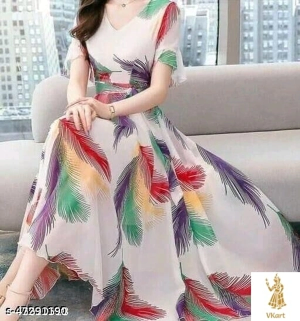 Classy Long Dress - White, L (Bust Size: 38 in, Length Size: 54 in) 