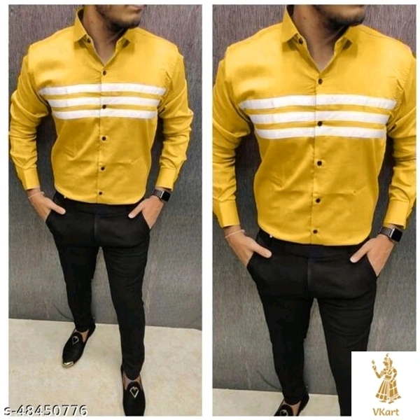 Cotton Partywear Men's Shirts - Yellow, XL