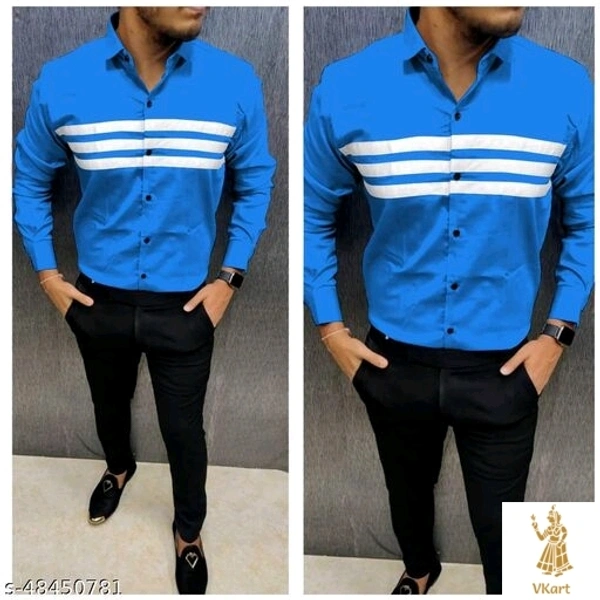 Cotton Partywear Men's Shirts - Blue, L
