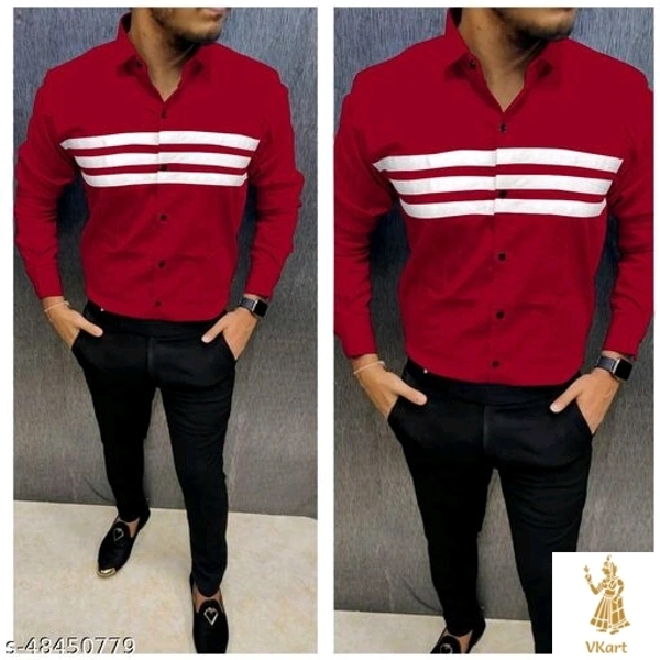 Cotton Partywear Men's Shirts - Red, L