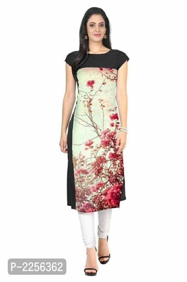 Stylish Printed Straight Cut Crepe Kurti - Black, Within 7 days of delivery. No questions asked., XL, Crepe