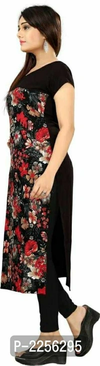 Stylish Printed Straight Cut Crepe Kurti - Crepe, Within 7 days of delivery. No questions asked. Full refund., M, Black