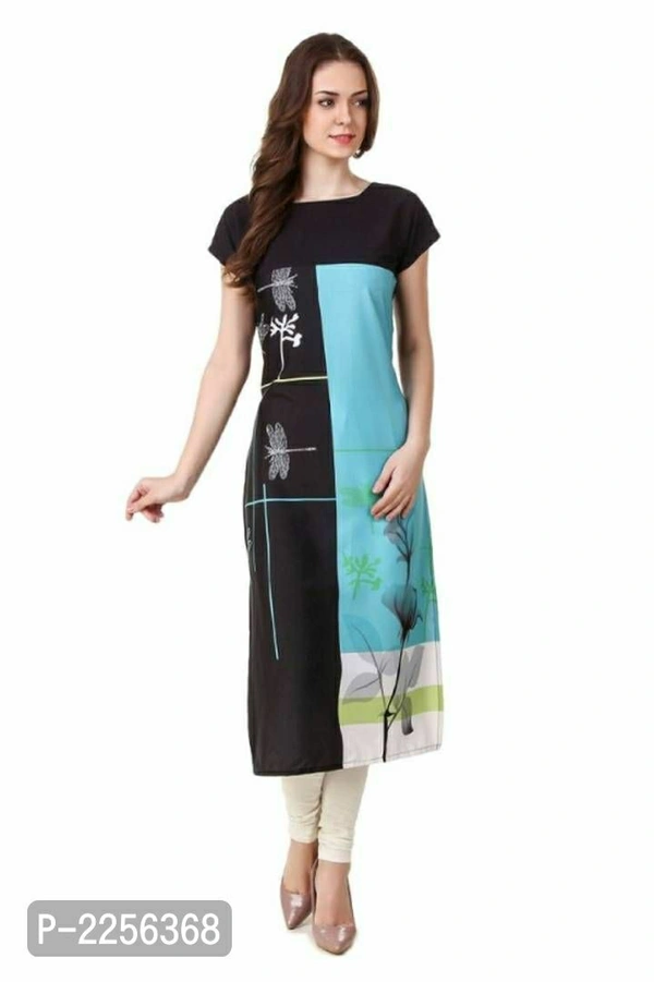 Printed Straight Cut Crepe Kurti - Multicolored, Crepe, Within 7 days of delivery. No questions asked., L